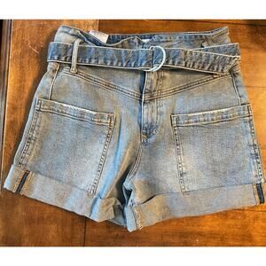 Dear John Women Blue Jean Shorts High Rise Belted Cuffed Size 28